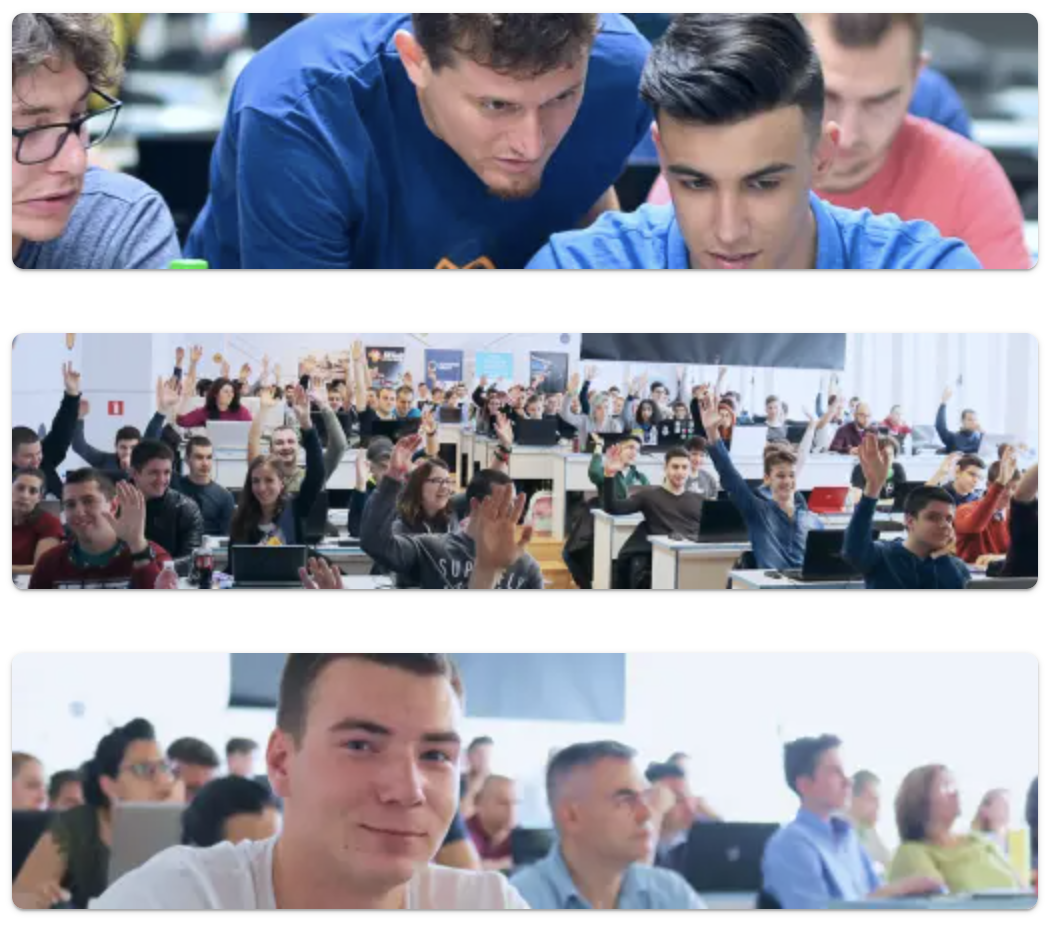 A collage of Software university students and lecturers during programming classes.