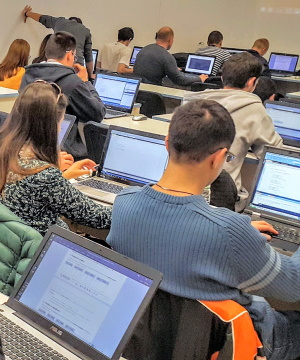 Software University students during a programming lab session.